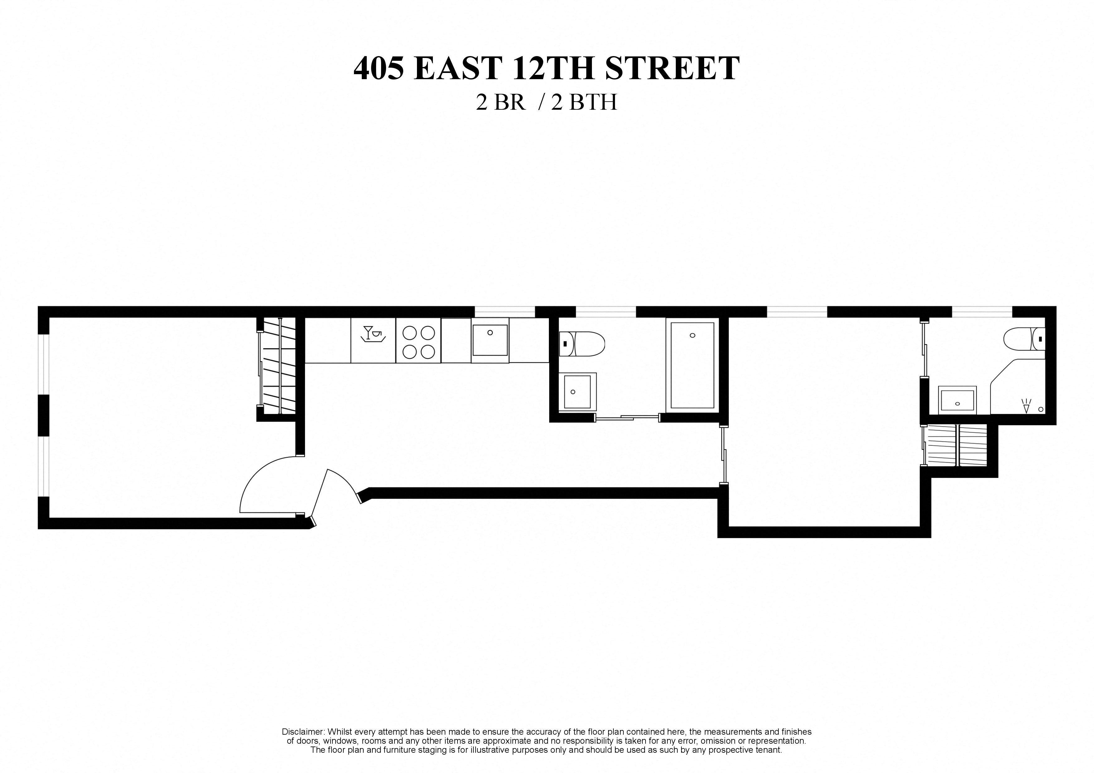 Floor plan for 2 beds, 2 baths